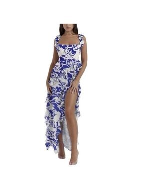 Large Spaghetti Strap Sleeveless High Slit Ruffle Dress